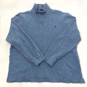 Polo Ralph Lauren Mens Blue Quarter Zip Pullover Sweater‎ XL Red Pony Mock Neck